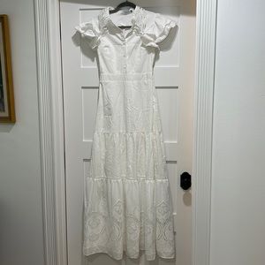Beautiful White eyelet flutter sleeve Maxi Dress